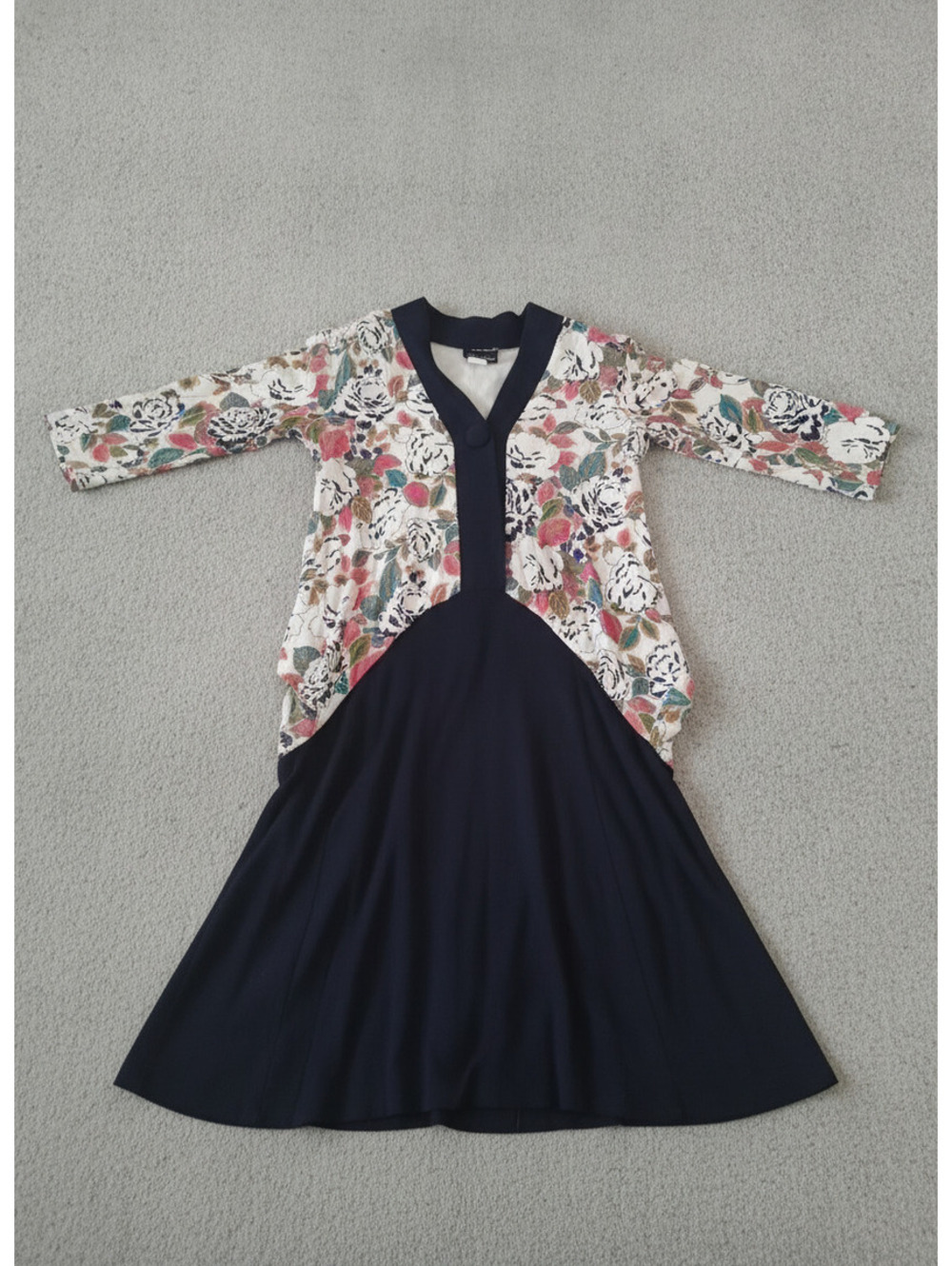 Vintage Melissa Court Floral Print Blouse Jacket Black Midi Dress Set Sz 16W